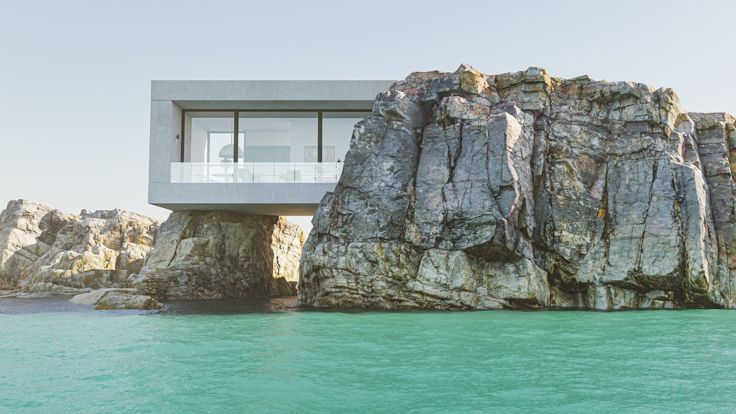 Modern clifftop villa of concrete and glass above the sea, from our property portfolio